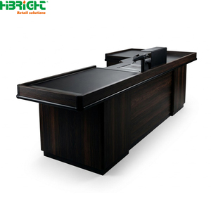 Wood Grain Retail <b>Checkout</b> <b>Counter</b> Cashier Desk POS <b>Counter</b> for Store Front Billing Area - Product Image 1