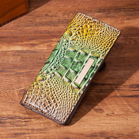 Dompet Wanita PU Bergaya Retro Eropa Amerika, Multi-warna, Model Baru, Motif Buaya, dengan Kancing Magnet
