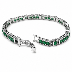 Pulsera de Eslabones de Diseño con Esmeralda Chapada en Rodio de Plata de Ley 925 para Mujer - Product Image 4