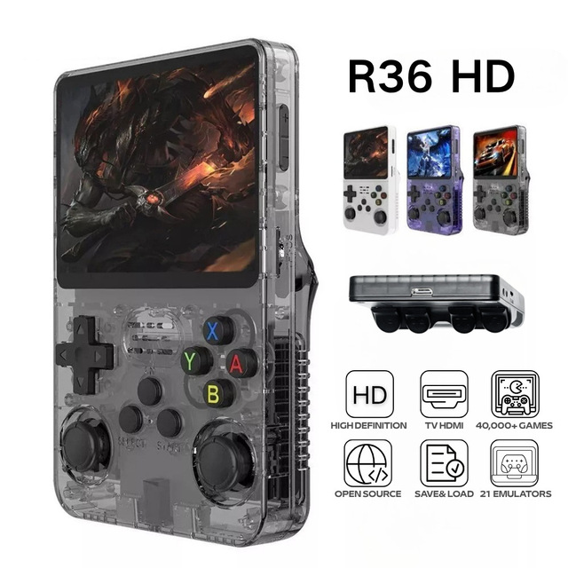 R36HD Retro Handheld Game Console 3.5 IPS Screen Retro Gaming Console Built-in 64GB Memory Retro Game Console 3500mAh Battery