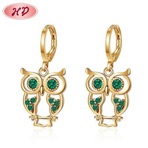 Atacado Latão 18k Laminado Cor De Ouro Cubic Zirconia Feriado Animal Verde Coruja Dorp Brincos Para As Mulheres Moda Jóias - Product Image 1