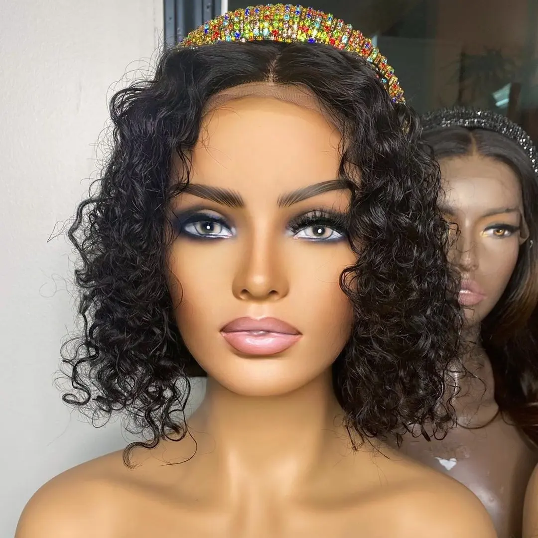 Hot Sale 100% Human Wig Raw Virgin Cuticle Aligned Hair Lace Wigs Glueless Short Bob Loose Curly Lace Front Wigs For Black Women