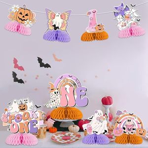 Spooky One <b>Birthday</b> Decorations Girl 8PCS Halloween Honeycomb Centerpieces Groovy Halloween 1st <b>Table</b> <b>Birthday</b> Decorations - Product Image 4