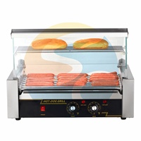 Machine à griller les saucisses et les hot-dogs électrique automatique ETL à 7 tubes, machine à griller les saucisses industrielle, chauffe-pain pour en-cas avec grille et porte