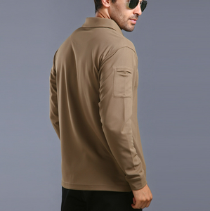 เสื้อโปโลผู้ชาย DFT02 แบบแห้งเร็วสำหรับเล่นกีฬา ทำจากผ้าหนังกลับ มีกระเป๋าที่แขนเสื้อ และแถบตีนตุ๊กแกสำหรับติดตราสัญลักษณ์ - Product Image 6