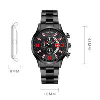 Jam Tangan Quartz Pria Kalender Tiga Mata Sederhana Modis Terlaris dengan Tampilan Jarum, Dial Kaca, dan Tali Baja Tahan Karat