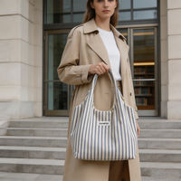Sac de shopping en toile rayé personnalisé, grande capacité, pour les voyages en plein air, la plage, les courses, sac fourre-tout durable doublé