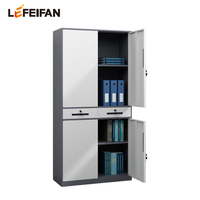 Armoire de rangement métallique au design moderne pour bureau, avec 2 tiroirs centraux et portes en acier