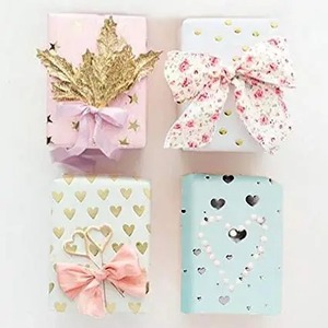 Custom Double Sided Metallized Eco-Friendly Recyclable Gift <b>Wrap</b> <b>Paper</b> <b>Roll</b> Gold Foil Stars Hearts Dots Digital Packaging - Product Image 2