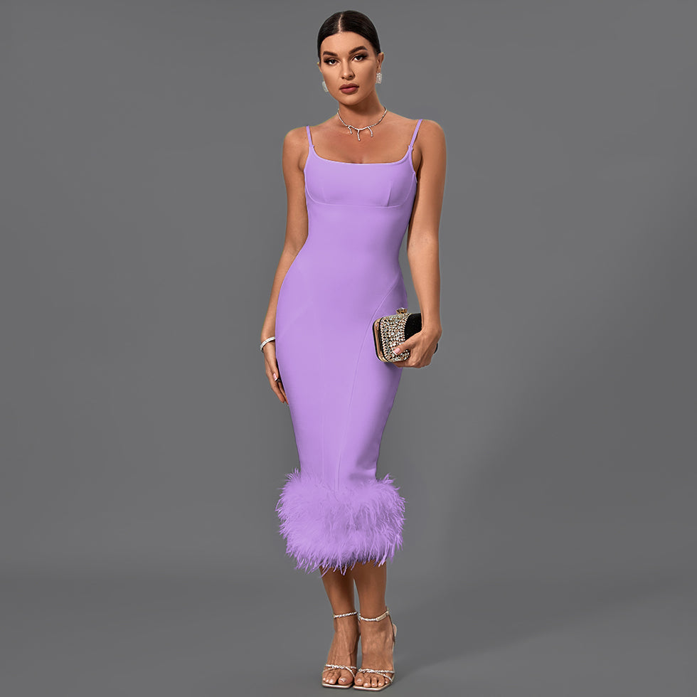 Women's Fur Trim Dress - Elegant Kaftan for Evening Wear