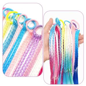 Extensions tressées colorées en fibre haute température de 18 pouces avec élastiques multicolores pour queues de cheval, faciles à appliquer pour festivals et fêtes - Product Image 2