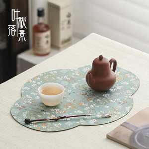Tapis de service à thé en tissu, forme irrégulière, style chinois traditionnel, imperméable, épais, pour table de préparation du thé - Product Image 3