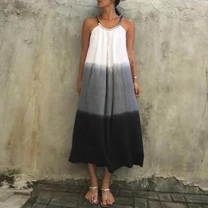 Robe longue décontractée d'été pour femme, style halter, tie-dye ombré, grande taille, noir et gris dégradé, tenue de plage, cache-maillot - Product Image 3