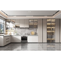Meuble sous évier de cuisine modulaire moderne, design écologique, finition gris brillant, portes en contreplaqué, construction en panneaux MDF mélaminés 2