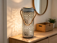Lanterne en fer effet céramique bleu clair avec poignée en corde de chanvre, guirlande lumineuse à 20 LED, personnalisable, décoration pour mariage, salle de bain, maison