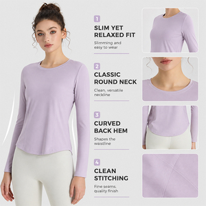 Camiseta de Manga Larga para Pilates, Ligera, Suave, Transpirable, de Alta Elasticidad, Ajustada, para Yoga y Fitness - Product Image 3