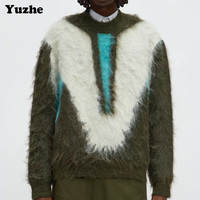 Pull à col rond de luxe personnalisé en mohair, couleur mélangée, court, en jacquard, à manches longues, chaud pour l'hiver, pour homme
