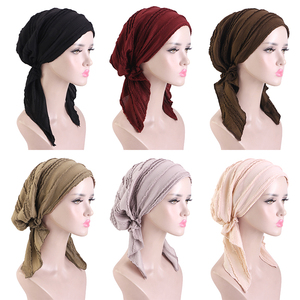 <span class=keywords><strong>Foulard</strong></span> plissé doux pour femme, bonnet <span class=keywords><strong>chimio</strong></span> pré-noué, turban, bonnet, couvre-chef, bandana pour <span class=keywords><strong>perte</strong></span> de <span class=keywords><strong>cheveux</strong></span>, sommeil, couvre-<span class=keywords><strong>cheveux</strong></span>, foulards - Product Image 4