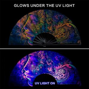 Abanico de Bambú Pintado con Efecto UV Personalizado, Abanico Plegable Fluorescente Grande para Halloween/Navidad, Festivales Rave, Discotecas - Product Image 4