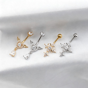 <span class=keywords><strong>Piercing</strong></span> de <span class=keywords><strong>nombril</strong></span> en acier inoxydable avec pampilles en forme d'ailes d'<span class=keywords><strong>ange</strong></span> et clochette, zircon, vente chaude - Product Image 1