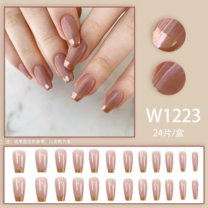W1223 2025 ปลายเล็บสี<span class=keywords><strong>โรส</strong></span><span class=keywords><strong>โกลด์</strong></span> สไตล์ฝรั่งเศสเรียบง่าย ส้นเข็ม 24 ชิ้น สำหรับการค้าต่างประเทศในยุโรปและอเมริกา - Product Image 2
