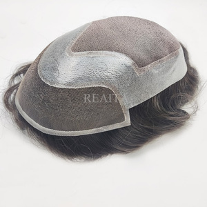 Parrucchino da <span class=keywords><strong>uomo</strong></span> Ver Durable Remy Hair con base in pizzo e PU, onda naturale, linea frontale graduata, 8x10 pollici, disponibile - Product Image 2