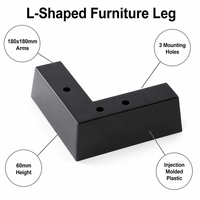 Pieds de meubles en plastique noir en forme de L, pieds d'angle à 90 degrés avec trous de fixation pour canapé, chaise, table