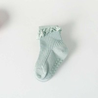 Nouveau à volants 0-3 mois bébé antidérapant automne et hiver coton tricoté couleur unie pied sol chaussettes pour enfants