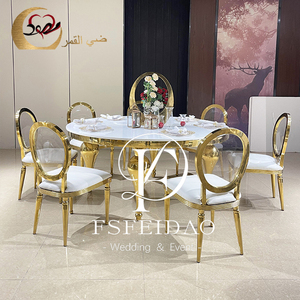 Contemporary Round Marble Top <b>Dining</b> <b>Table</b> With Gold Metal Legs For Home Hotel Wedding Events - Product Image 3