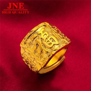 Nouvelle bague <span class=keywords><strong>pour</strong></span> <span class=keywords><strong>homme</strong></span> plaquée or, style rétro, en or alluvial de Thaïlande, modèle Domineewhite Fufa avec caractère chinois Cai, bague ouverte, directement de la source - Product Image 5