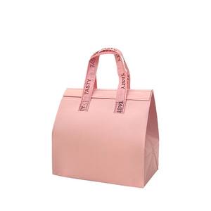 再利用可能 カスタムロゴ ピンク 不織布 アルミ箔ラミネート 保温保冷フードデリバリークーラーバッグ - Product Image 3