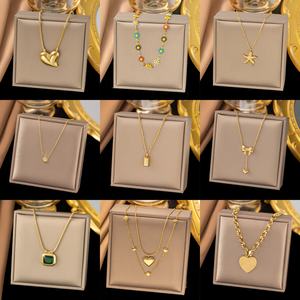 เครื่องประดับแฟชั่นขายส่งสแตนเลสไม่เสื่อมเสีย18K ชุบทองรูปหัวใจสร้อยคอจี้หลายรูปแบบสำหรับผู้หญิง - Product Image 1