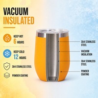 Gobelet à vin isotherme de 12 oz en acier inoxydable 304 à double paroi, tasse à eau sous vide, gobelet à vin thermique personnalisé avec couvercle