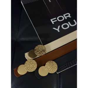 Ceinture pour femme Fiori avec boucle ronde dorée, style décontracté, boucle en alliage, ceinture en cuir PU - Product Image 2