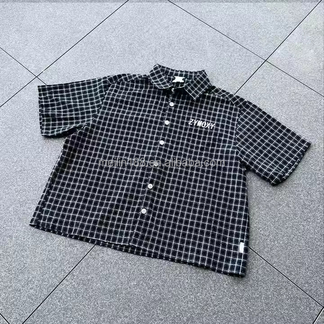 Custom Summer High Quality T-Shirts Casual Plaid Shirt 100% Cotton Oversized Boxy Fit Button up Shirts for Men
