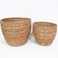 Panier de rangement rond en rotin tressé à la main, panier à linge rustique en osier et corbeille décorative pour le salon
