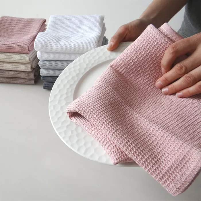 Amazon Heißer Verkauf Baumwolle Servietten Hause Waffel Muster Standard Größe Küche Tee Handtuch Saugfähigen Gericht Reinigung Handtuch