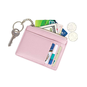 Rosa Carino Piccolo Supporto di Carta di Cuoio del Raccoglitore della Ragazza Della Borsa Della Moneta Delle Donne Sottile <span class=keywords><strong>Con</strong></span> Portachiavi - Product Image 2