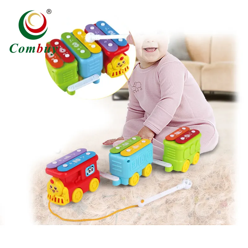 2IN1xylophone drag and pull line car toddler educational toy