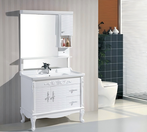 Mobile <span class=keywords><strong>Bagno</strong></span> Sospeso Moderno con Specchio <span class=keywords><strong>Bianco</strong></span> e Lavabo Integrato in PVC - Soluzione Completa per il Tuo Progetto - Product Image 1