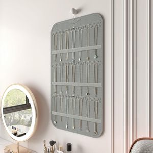 Organisateur de bijoux suspendu double face gris, 36 crochets, 40 poches pour colliers, boucles d'oreilles, montres, pour femmes, moderne, pliable - Product Image 6