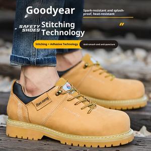 أحذية أمان من Goodyear لحماية العمل أحذية عمل صيفية أحذية منخفضة القطع من الطبقة الأولى مضادة للسحق صلبة من جلد البقر - Product Image 4