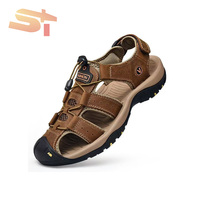 Sandales de sécurité en cuir pour hommes, en cuir de vachette véritable, sandales décontractées d'été pour hommes, sandales d'extérieur en cuir véritable pour hommes