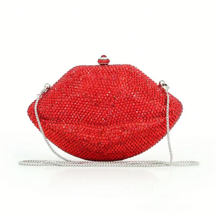 LEB1155 Red lips shape prom party rhinestone handbags mini diamond purses crystal women clutch bags