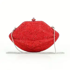 LEB1155 أحمر الشفاه شكل حفلة موسيقية حجر الراين حقائب صغيرة الماس المحافظ الكريستال النساء حقائب يد