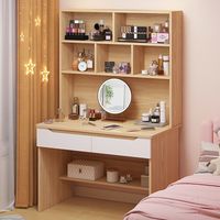 Coiffeuse moderne en bois massif, style épuré, avec miroir sur pied, meuble de rangement et éclairage, pour chambre d'appartement compact