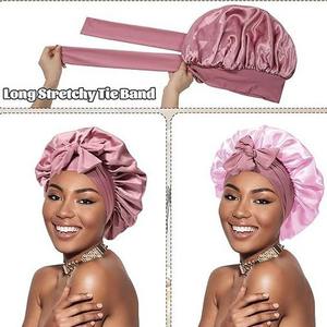 وصل حديثًا بونيه ساتان للنساء بونت حرير للنوم بونيه شعر مجعد مع ربطة عنق بطبقة مزدوجة قبعة نوم لف شعر - Product Image 5