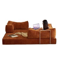 Sofá Cama Modular Convertible de Espuma, Diseño Plegable Tapizado con Reposabrazos Trasero Extraíble para Dormitorio y Sala de Estar