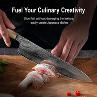 Couteau de chef professionnel japonais en acier Damas, style vintage, manche en bois d'olivier, écologique, pour trancher le saumon, le sashimi et la viande