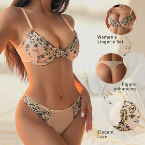 Ensemble de soutien-gorge à broderie florale <span class=keywords><strong>en</strong></span> dentelle transparente pour femmes Lingerie sexy Sous-vêtements de nuit Confort tentant Doux Respirant - Product Image 1